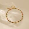 Women Adjustable 18k Gold Plated Copper Mixed Color Glass Anklet Fashion Bohemian Foot Jewelry