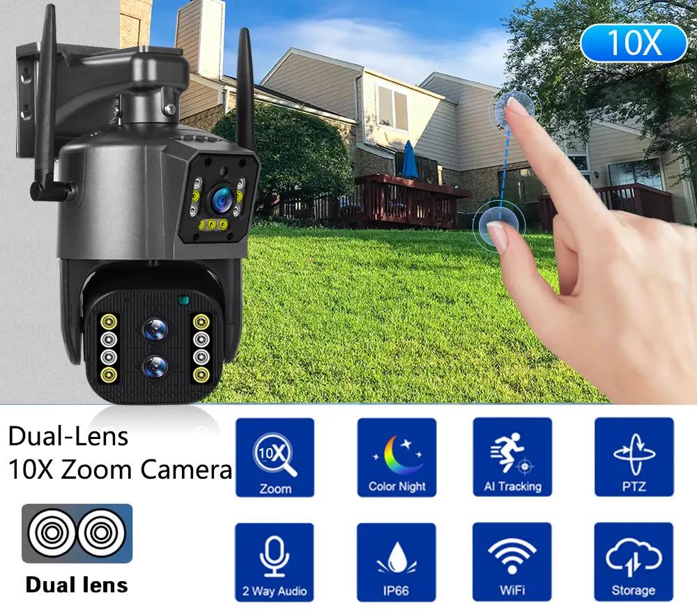 5K 12MP WiFi Camera Wireless Outdoor 10X Zoom Dual Lens Security Protection Surveillance Cameras Auto Tracking P2P CCTV PTZ Cam