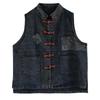 Gilet Cappuccio Patchwork a Colori Contrastanti con Bordi Grezzi Donna Ampio Gilet di Pelle di Mucca Denim Gilet di Denim Casual Taglie Forti