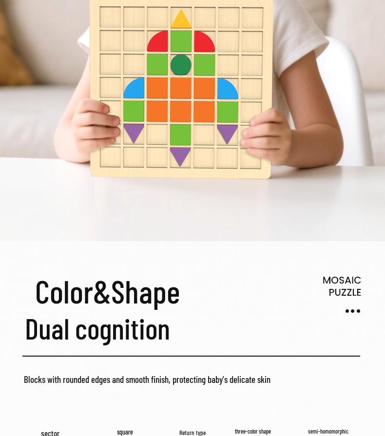 Mosaic 3D Wooden Puzzle Game for Children's Early Education and Intelligence Building