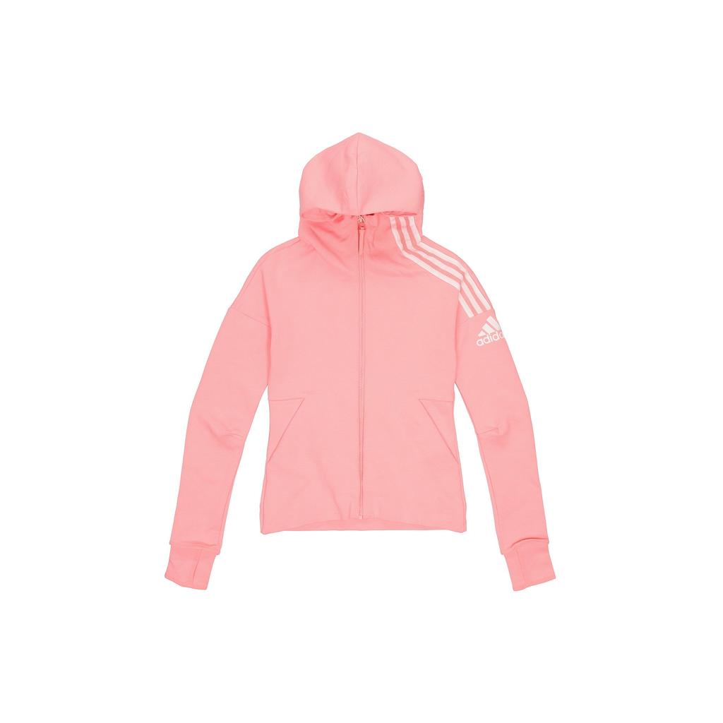 Adidas Three-Stripe Logo Print Hooded Jacket With Thumb Holes Women Jackets Pink FI6722