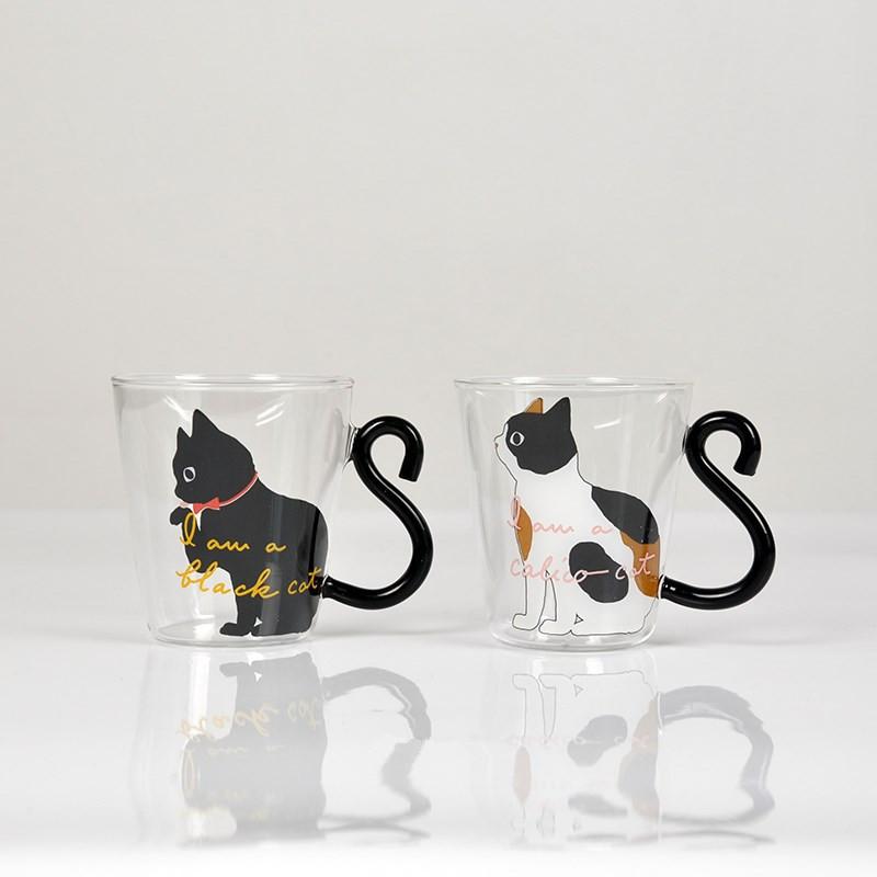 250 ml Cute  Black Cat Glass Coffee Mug Set Handgrip Animal Shaped Milk Water Juice Mugs Tea Cup Japanese Style Kawaii Gift Home