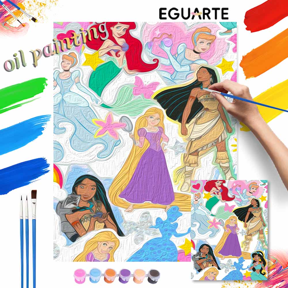 Disney Paint By Number Kit Princess Collage Drawing Canvas DIY Picture Home Decor Disney Art Craft Set Unique Painting Modern Wall Art