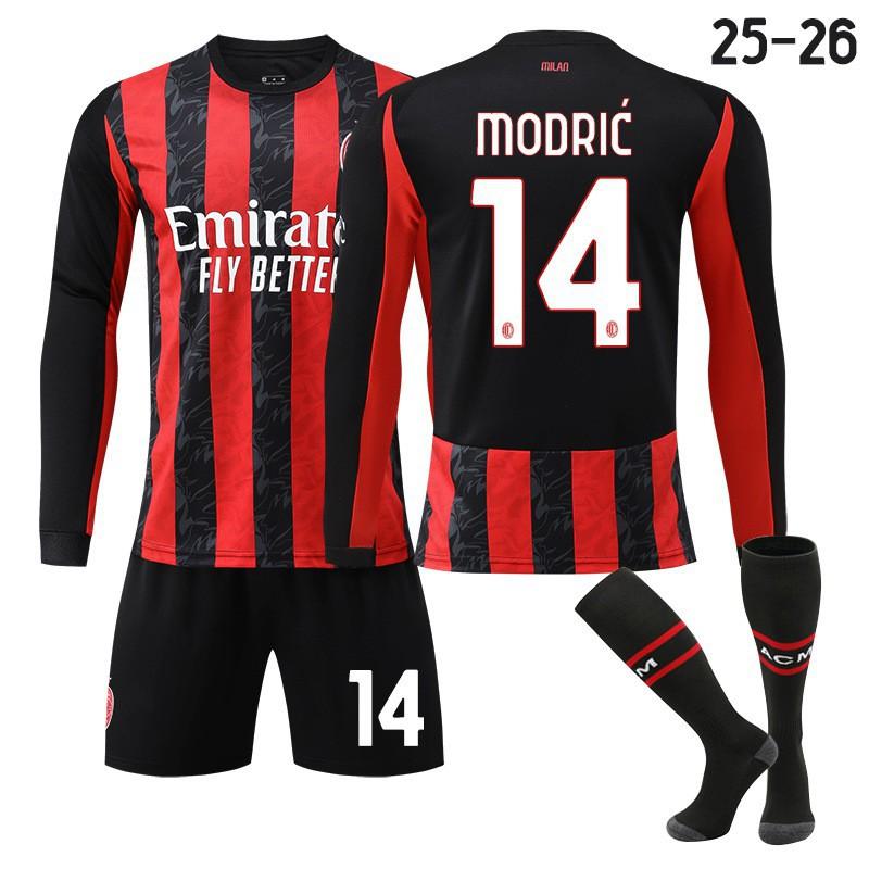 2526 Milan AC Home Football Uniform Long-sleeved Jerseys Children's Set No. 14 Modric 11 Ibrakaka