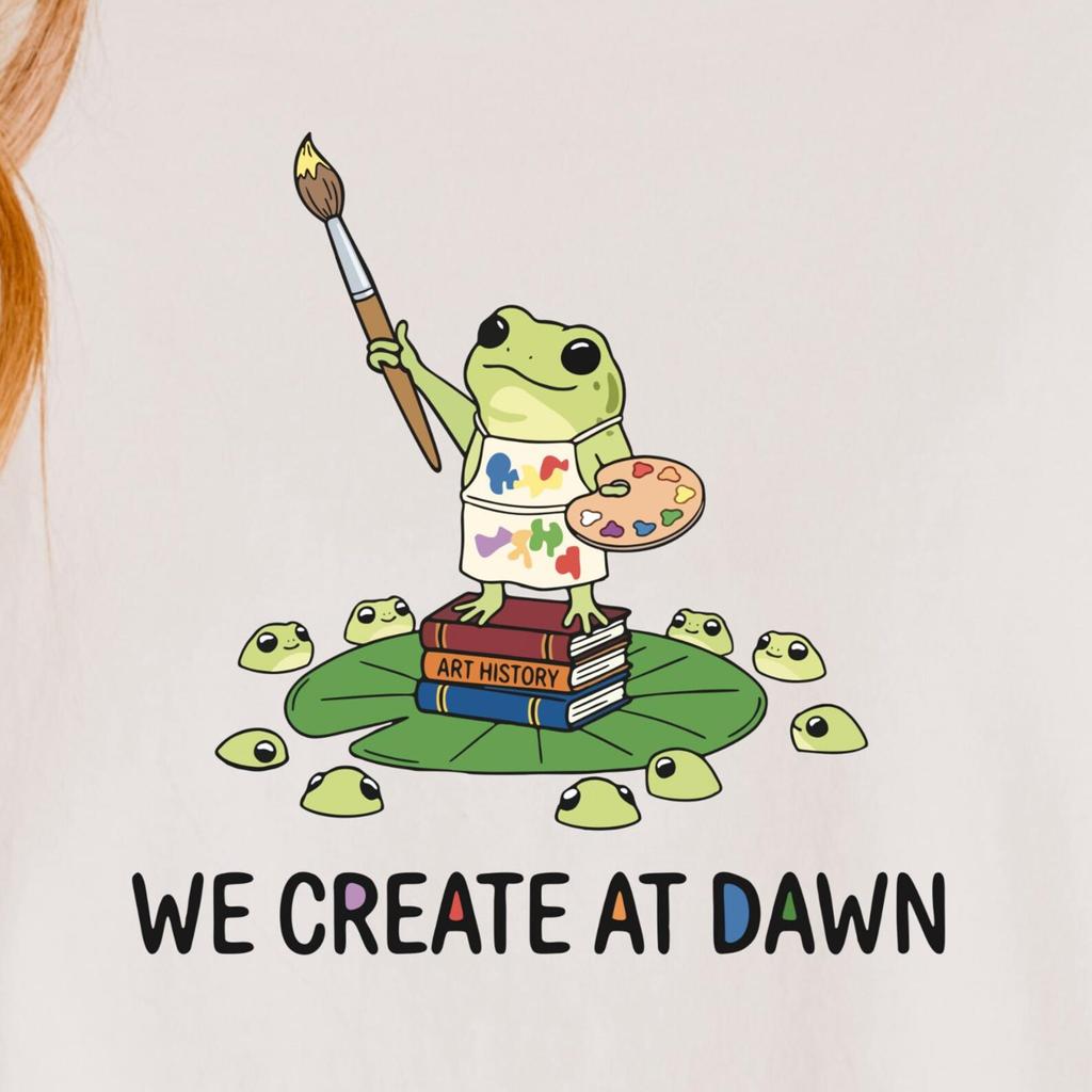 Art Teacher Frog Shirt, We Create at Dawn Tee, Cute Creative Teacher Gift, Artist Comfort Colors T-Shirt