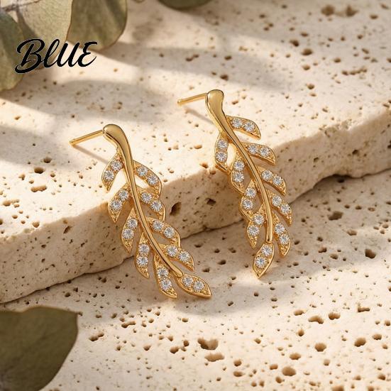 Everyday Luxury Earrings 1 Pair Rhinestone Leaf Stud Earrings Sparkly