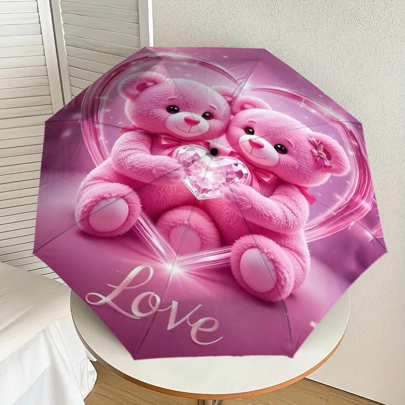 1pc Teddy Bears Love Automatic Open/Close Umbrella Compact Folding Umbrella with 8-Rib Shaft for Women/Men, Elegant Birthday1328S