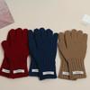 Fashion Korean Ins High-end Sense Solid Color Labeling Knitted Thermal Gloves Women's Versatile Cold-proof Five-finger Sleeves