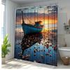 1pc Dreamy Sunset Boat Shower Curtain - Vibrant Autumn Leaves & Serene Lake Reflection Design, Durable Polyester Fabric,