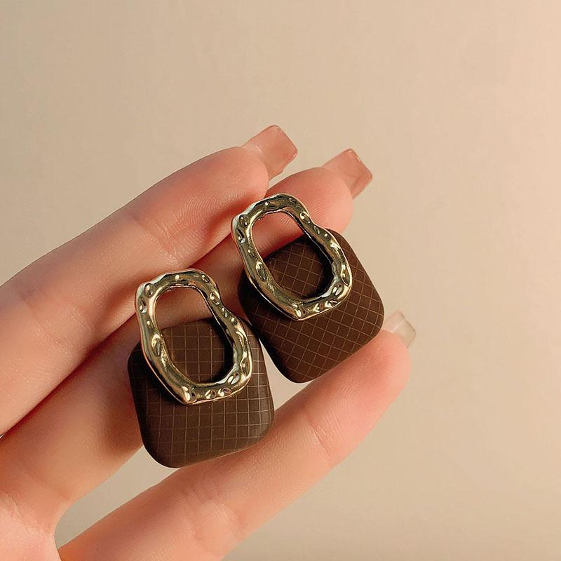 

Французские геометрические полые серьги-капли для женщин квадратные клетчатые серьги женские модные свадебные вечерние украшения для ушей аксессуары абрикосовый