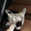 Solid Color Retro Motorcycle Style Shoulder Crossbody Bag For Women Summer Daily Use