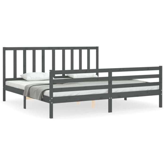 VidaXL Bed Frame with Headboard Grey 200x200 Cm Solid Wood 3193878