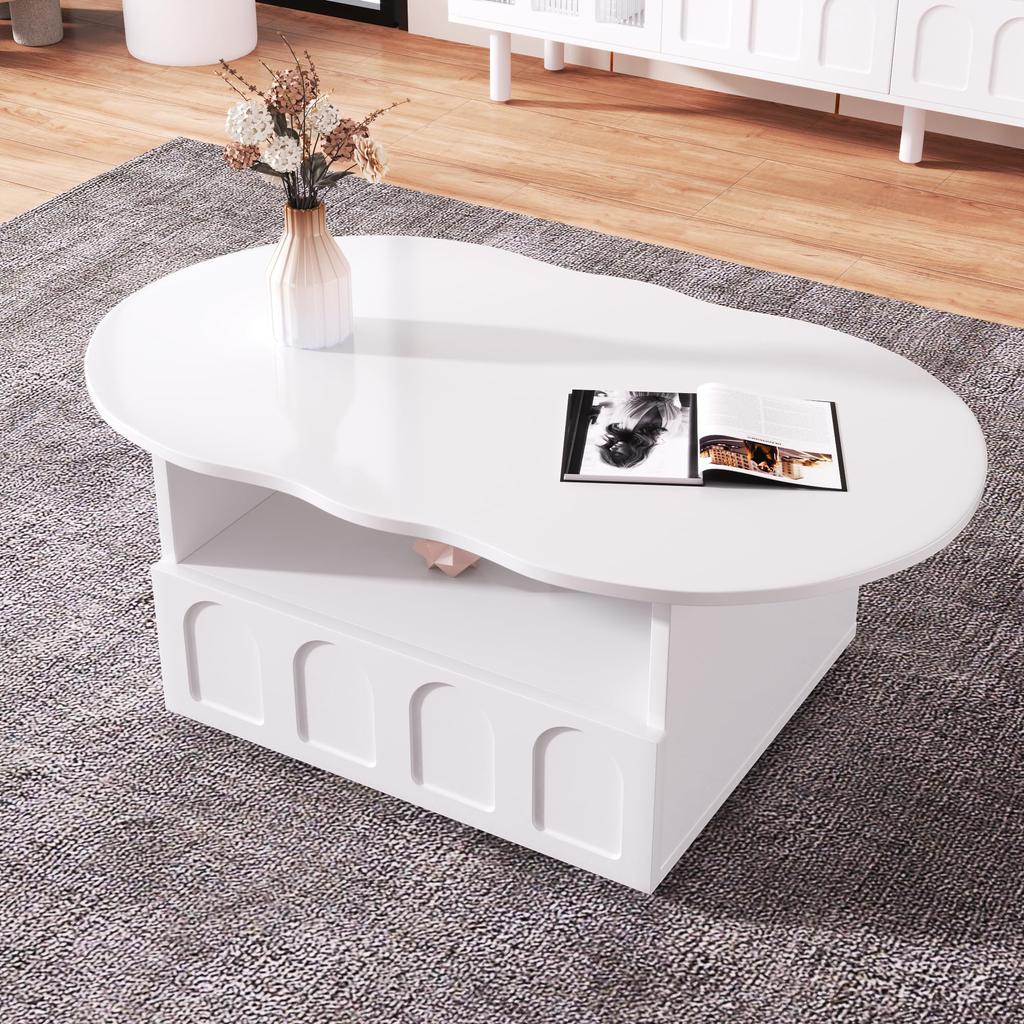Living Room Table, Coffee Table with Drawers, Side Table with Storage Compartments, Cloud Shape