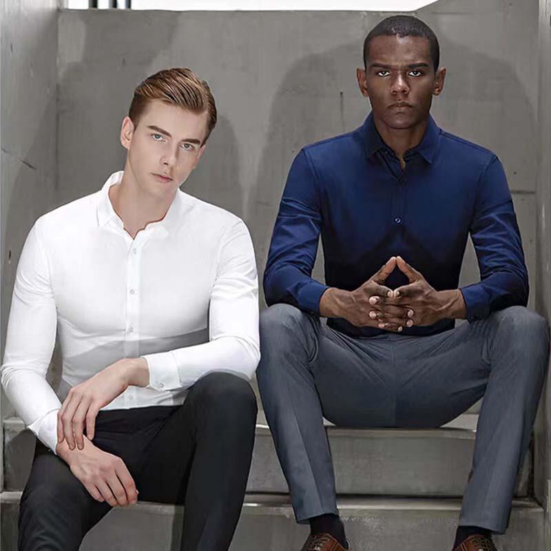 Hengyuanxiang Men's Wrinkle-Free Business Casual Long-Sleeve Shirt