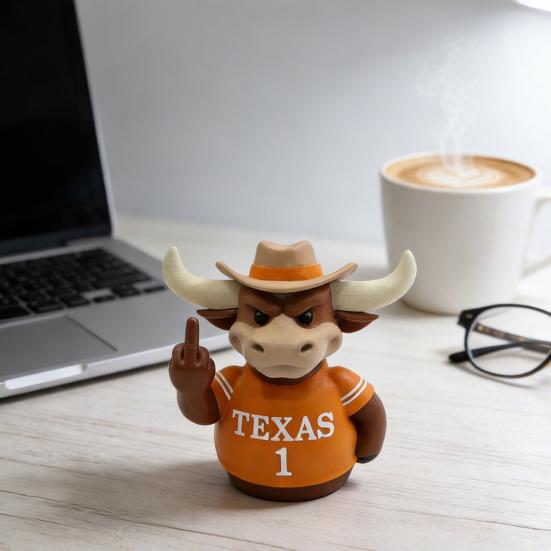 Texas Bull Långfingerstaty Humoristisk Harts HöglandsKo Figur Figurines Rolig Bilinstrumentbräda Dekor för Lastbil Skrivbord Hylla Skämtpresent för Män