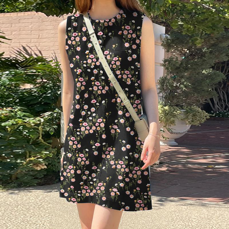 

ZANZEA Женское летнее платье без рукавов с цветочным принтом и круглым вырезом 4XL чёрный