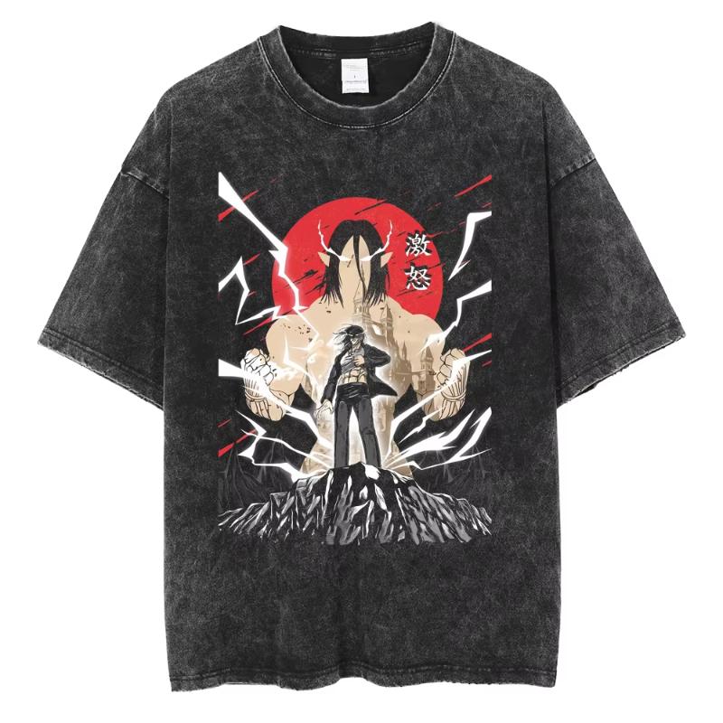 Anime Attack On Titan Eren Jaeger Printed T Shirt Men Women Shingeki No Kyojin Manga Tshirts Harajuku Washed T-shirt