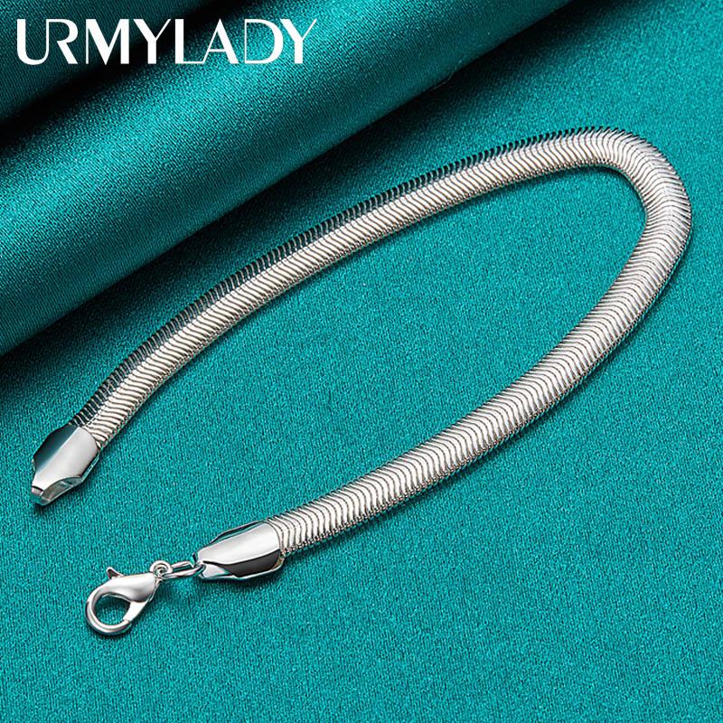 925 Sterling Silver 6mm Flat Snake Chain Bracelet For Women Man Charm Fashion Jewelry MB080