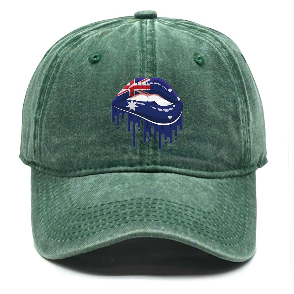 Australia Flag Lip Print Adjustable Baseball Cap, Patriotic Flat Cap Summer Leisure Sporting Sun Protective Adjustable Baseball Hat