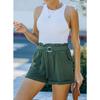 Women Summer Solid Color High Waist Loose Lace Up Pocket Casual Shorts