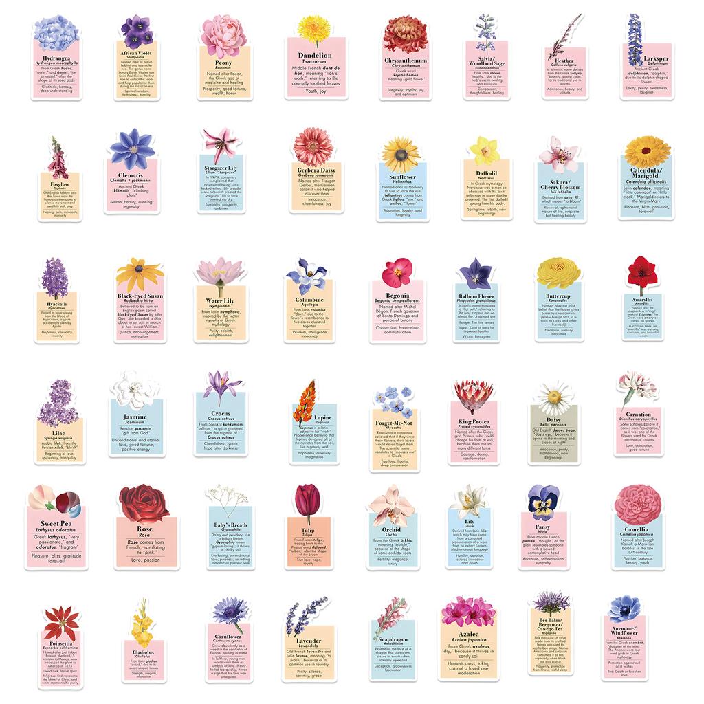 50PCS Vintage Flower Mirror Graffiti Stickes,Decoration Guitar Laptop Luggage DIY Waterproof Sticker