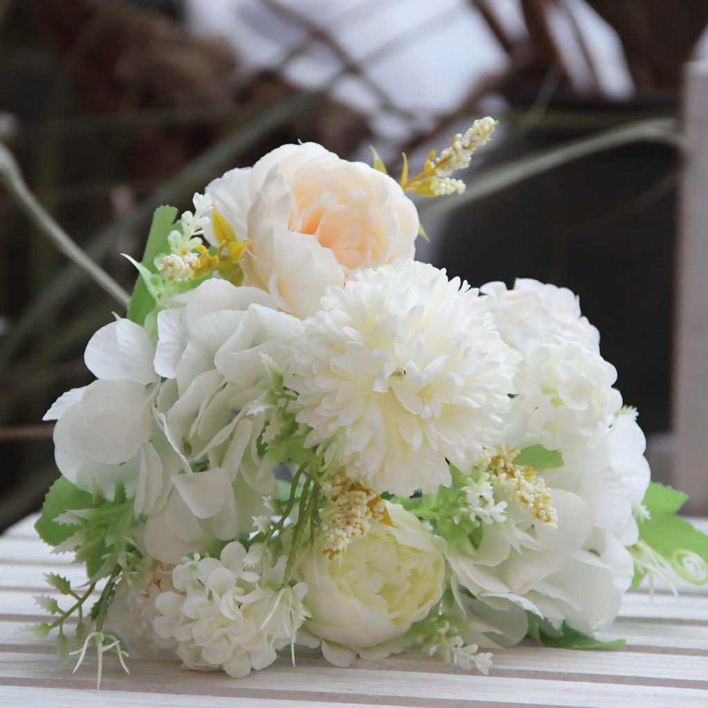 Pastel Artificial Mixed Flower Bouquet, Hydrangea Peony & Pom-Pom Chrysanthemum, Multi-Color Fake Flowers for Home Decor