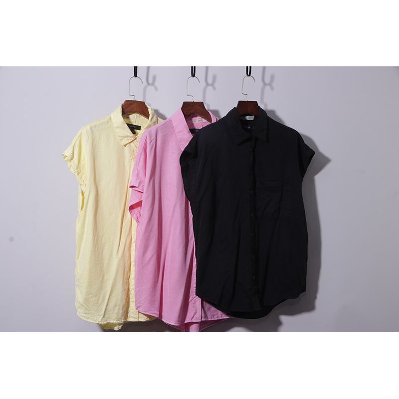 

Tencel Single Pocket French Style Micro Loose Short Sleeve Shirt Pink S