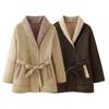 2024 Women's Winter Shearling Coat - European & American Style with Waist-Slimming Lace-Up
