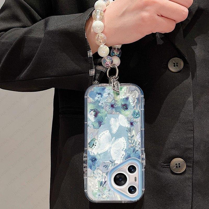 Blue Butterfly Feather Yarn for Apple 16 Mobile Phone Case IP15 All-inclusive 11/13PRO for Huawei for Oppo for Xiaomi for Vivo