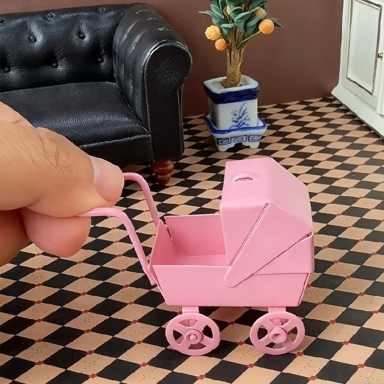 Miniature Dollhouses Pram Accessory 1/12 Scale, Realistic Stroller Bassinet Stroller Model Baby Pram