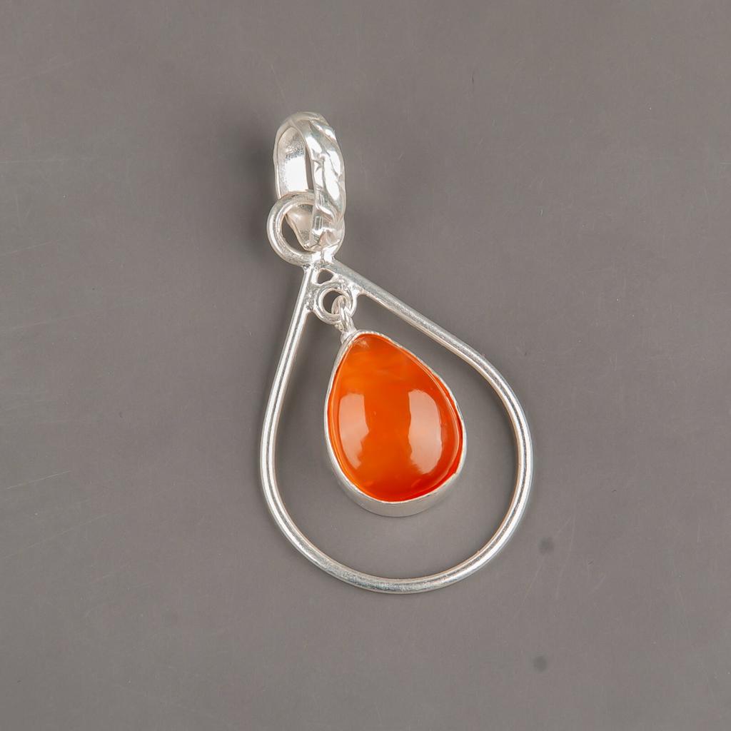 Carnelian Gemstone 925 Sterling Silver Statement Jewelry Handmade Pendant 1.60" PP-3-25
