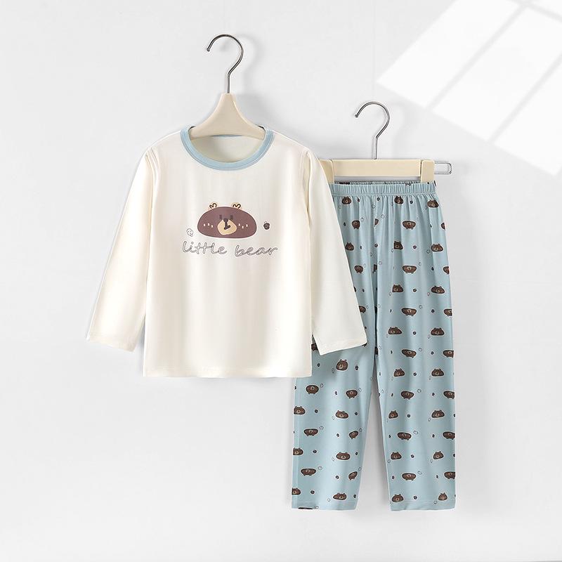 Boys Class A Summer Cotton Long Sleeve Pajama Set - Two-Piece for Home & Anti-Chilling