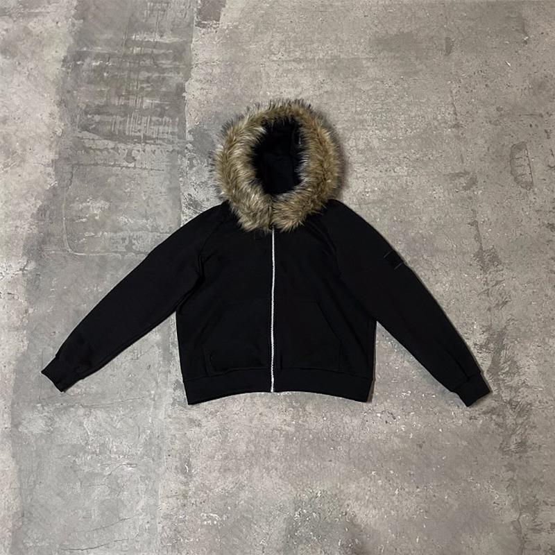 Y2K Zip Up Hoodie Faux Fur Collar Harajuku Rock Goth Top Retro Punk Loose Jacket Hip Hop Streetwear Zipper Hoodie Sweatshirt