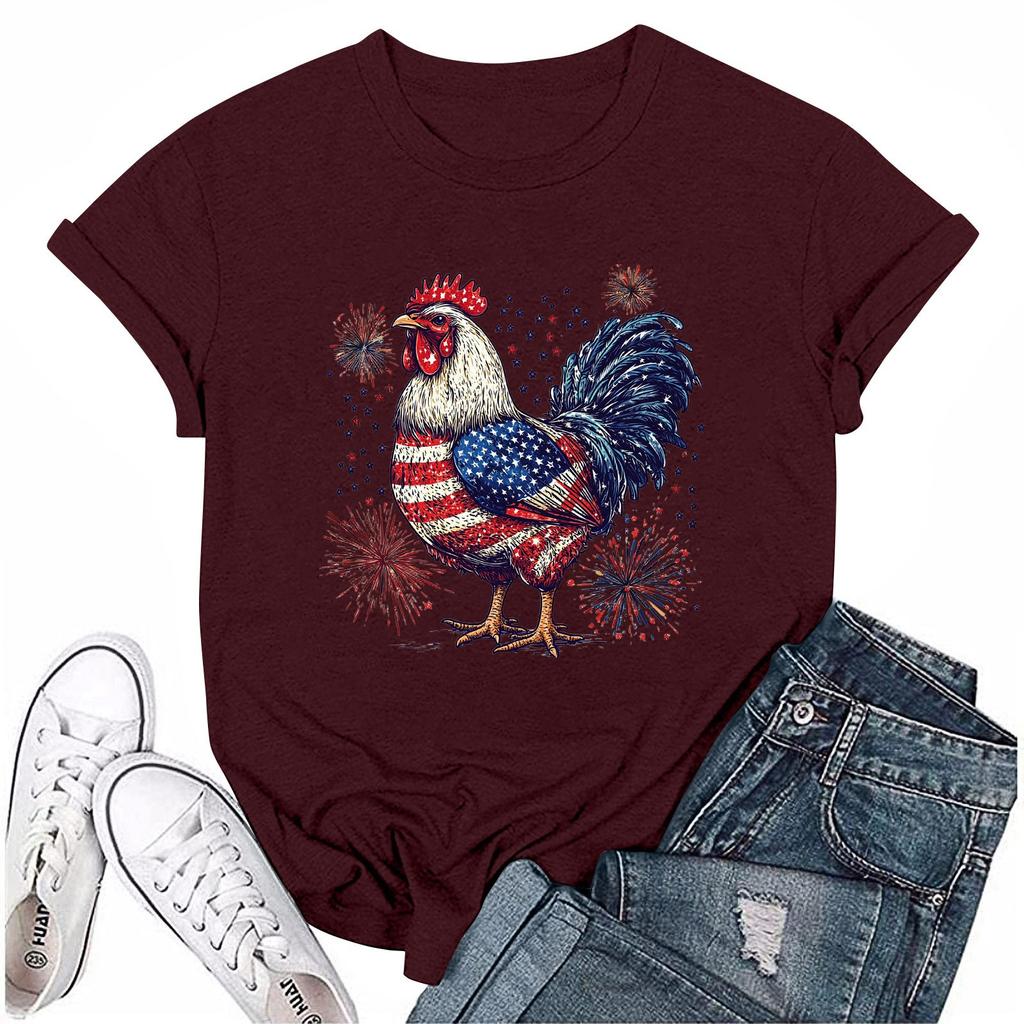 Damen Rundhals Casual Independence Day Bedrucktes Kurzarm T-Shirt Top