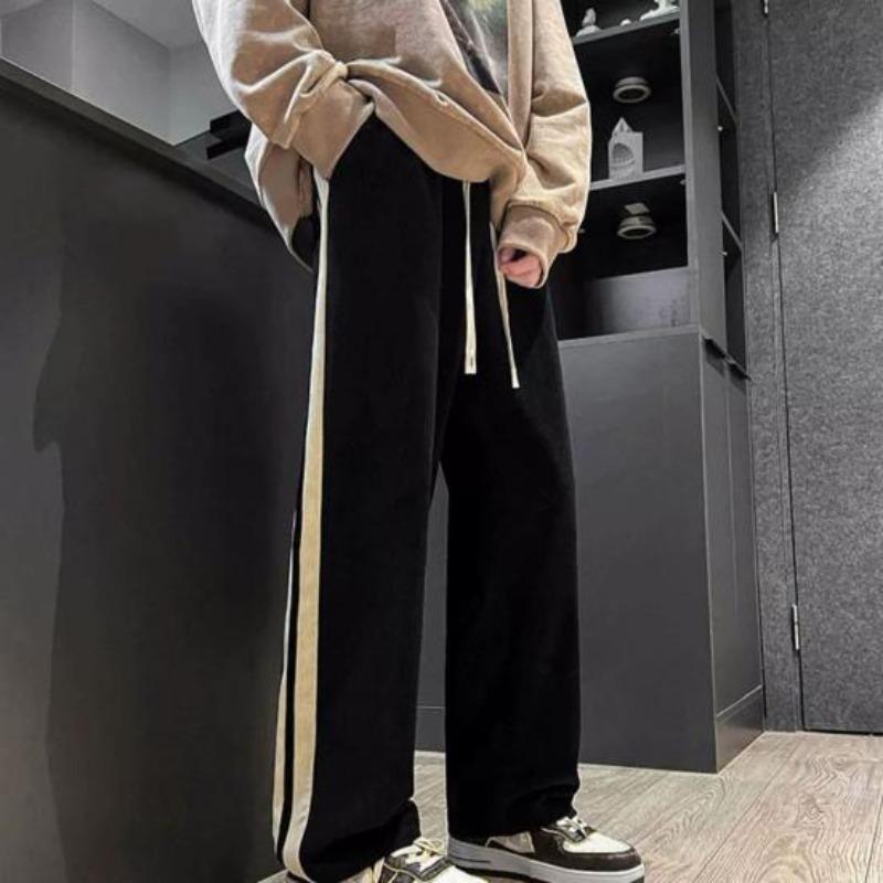 Herenbroeken Trekkoord Elastische taille Wijde pijpen Gestreept Retro Effen Kleur High Street Volledige lengte Losse, zachte, ademende heren joggingbroeken