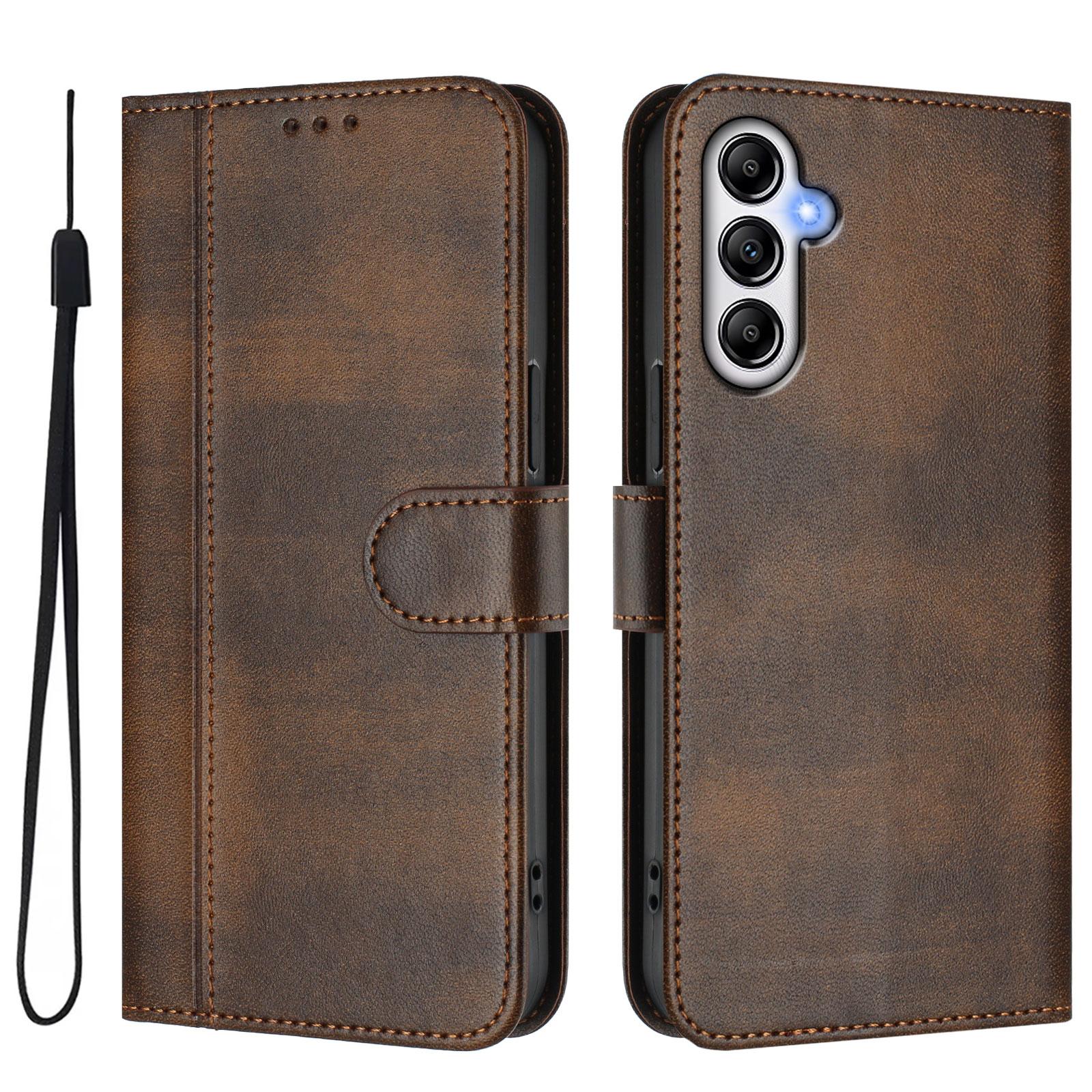 

For Samsung Galaxy A35 5G Cases Wallet Stand Retro Texture Leather Phone Cover with Lanyard Brown
