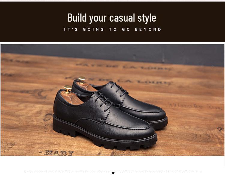 Men's All-Season Pointed Toe Leather Shoes - Korean/British Style, Casual Business Lace-up
