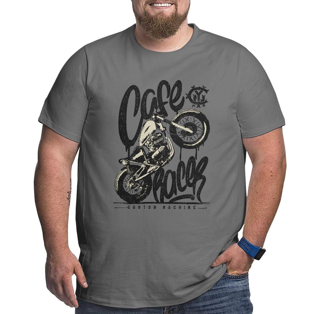 Happiness Cafe Racer Vintage Motorcycle T Shirts Cotton T-Shirts Big Tall Tee Clothes Plus Size Big Size Large 4XL 5XL 6XL