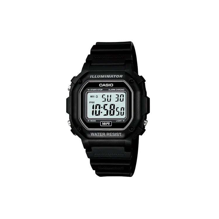 Casio 50M Waterproof Quartz Movement Resin Strap Watch Unisex Watches Blue F-108WH-1A Regular Watch Box,Black Watch Case