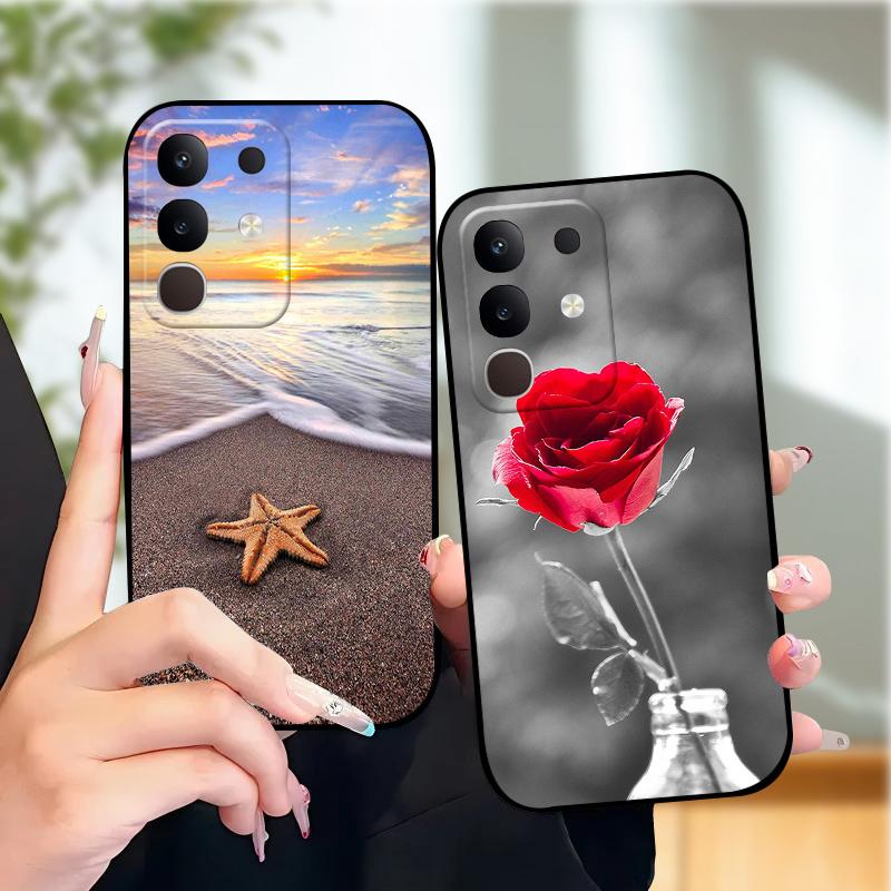 Pro vivo Y29 4G Pouzdra Y 29 Roztomilý Kreslený Potisk Černé Měkké Silikonové TPU Kryt Telefonu Pro Vivo T4x 5G Ochranné Pouzdro Fundas Case Capa