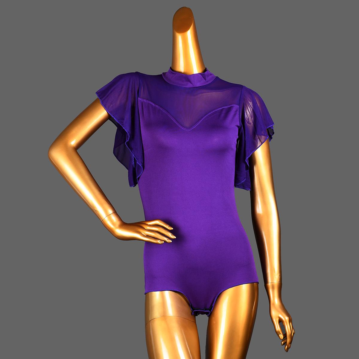 

Modern Black Long-Sleeve Butterfly Cha-Cha Top for Women – Latin Dance Practice S темно-фиолетового
