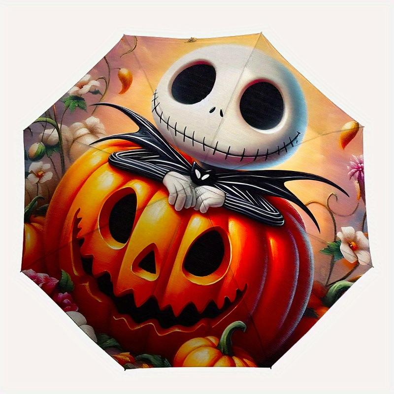 1 Auto Open Pumpkin King, Jack Skellington Themed Colorful 8-rib Portable Umbrella for Men and Women, A Compact Commuting Companion Suitable