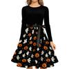 Women's Vintage Halloween Print Round Neck Casual Dress for Everyday Wear