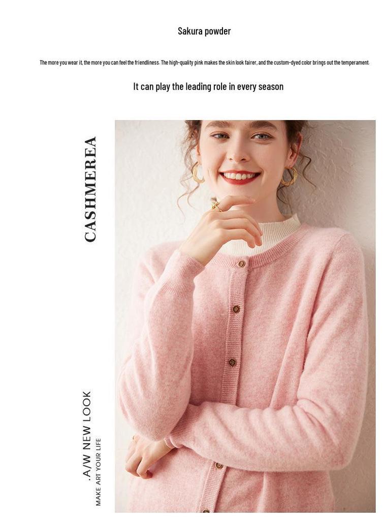 Women's Versatile Round Neck Casual Cashmere Knit Cardigan - Lightweight, Large Size Outerwear