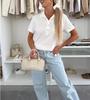 2025 Urban Casual Women's Lapel Solid Color Pocket Short Sleeve T-shirt