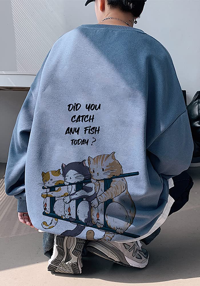 Autumn Long Sleeve Back Pullover Large Round Blue 2XL [foveitaa] Men's Hoodie, Clothes, T-Shirt, Print, Sweatshirt, Sweatshirt, Size, Casual, Stylish,