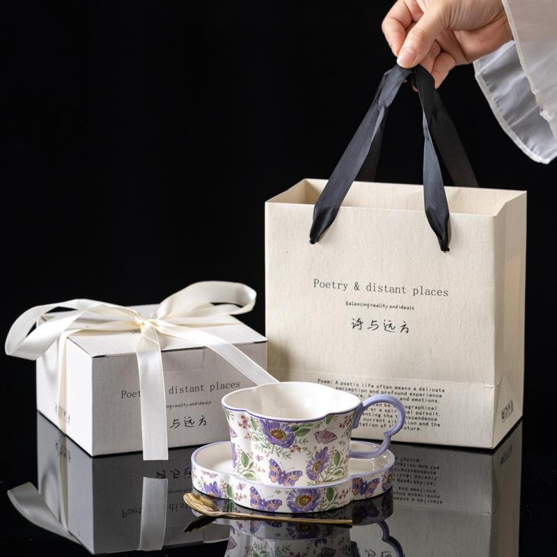 

Creative Coffee Cup and Plate Gift Box Set Practical Small Gifts Event Team-building Gifts Wedding Souvenirs and Opening Return Gifts 260ml