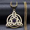 Celtic Trinity Knot Triquetra Necklace for Women Men Silver Color Stainless Steel Stone Witch Necklaces Jewelry Collar N8064S02