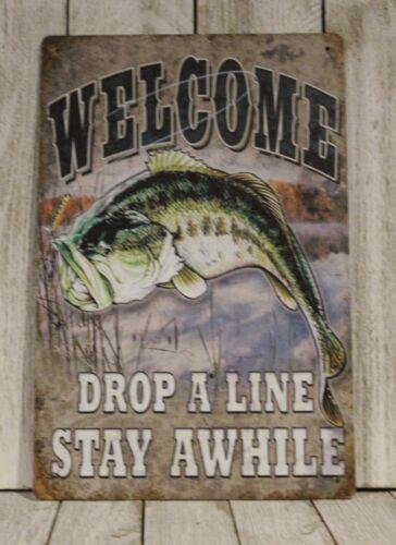 

Fishing Tin Sign Rustic Vintage Style Cabin Man Cave Marina Dock Bait Shop FishAluminum 20x30cm（7.8x11.8inch）