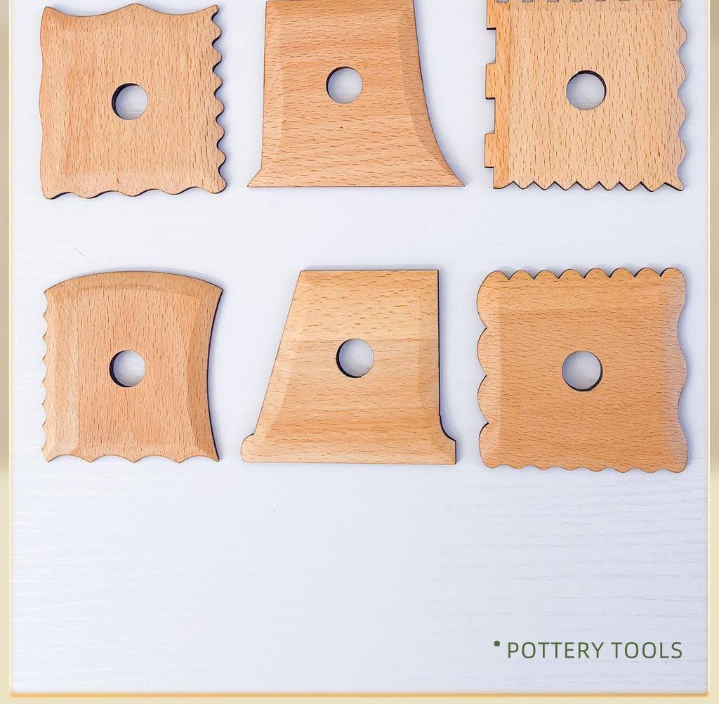 6-Piece Wooden Pottery Tool Set for Trimming, Shaping, and Sculpting Clay
